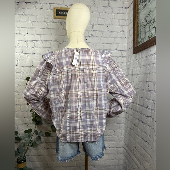 Loft plaid ruffle cropped blouse - Picture 3 of 5